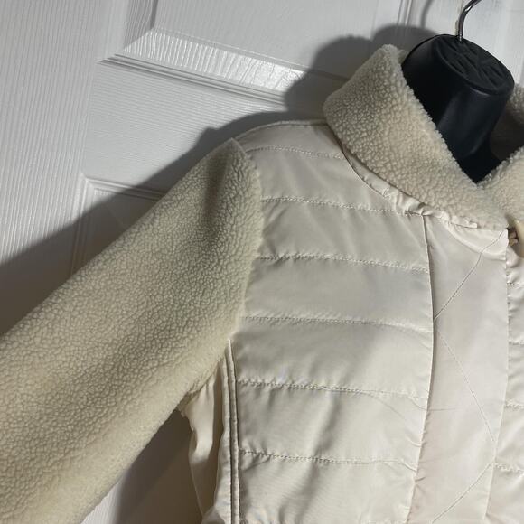 Y2K L-RL Lauren Active Jacket Women Large Beige Sherpa Fleece Quilted Full Zip - Picture 2 of 11